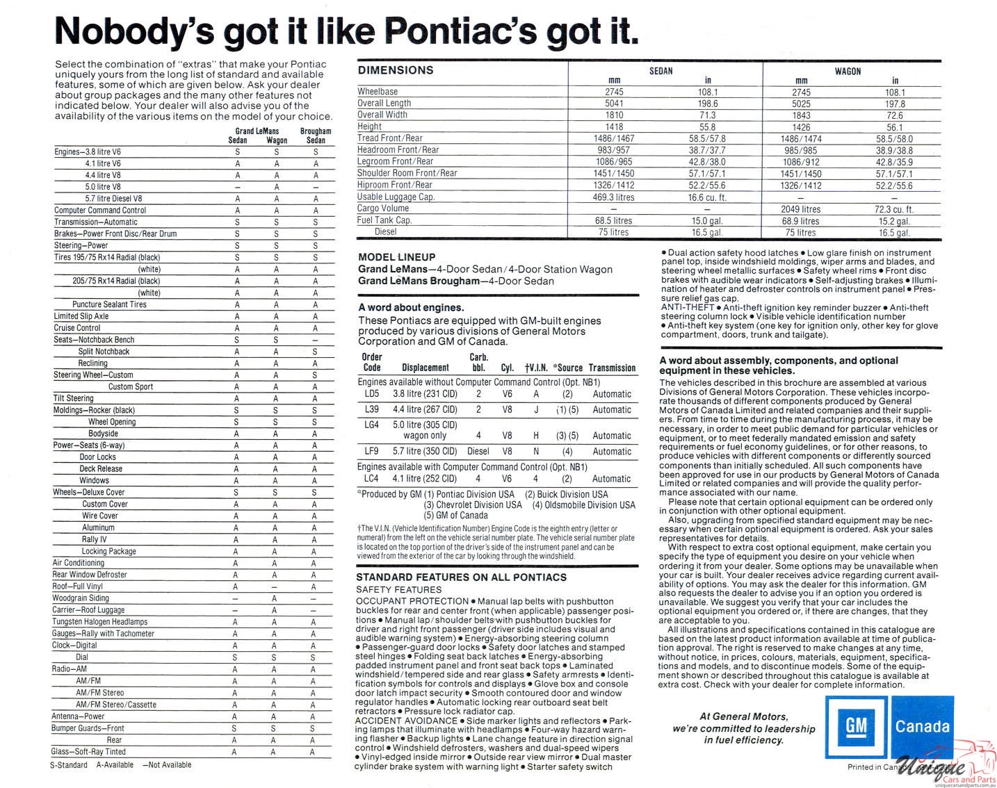 1982 Pontiac Firebird Grand LeMans Brochure Page 1